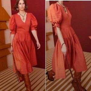 ULLA JOHNSON Cintia Puff-Sleeve Combo Dress Sz M